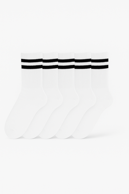 5’li Beyaz Çizgili Spor Çorap – Günlük & Spor Kullanım için Rahat Tasarım  KARGO ÜCRETSİZ
