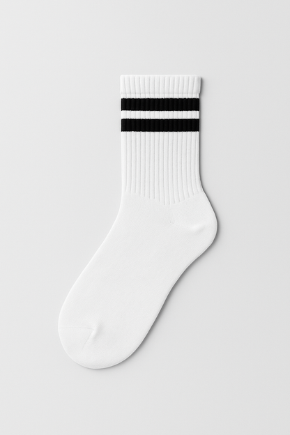 5’li Beyaz Çizgili Spor Çorap – Günlük & Spor Kullanım için Rahat Tasarım  KARGO ÜCRETSİZ