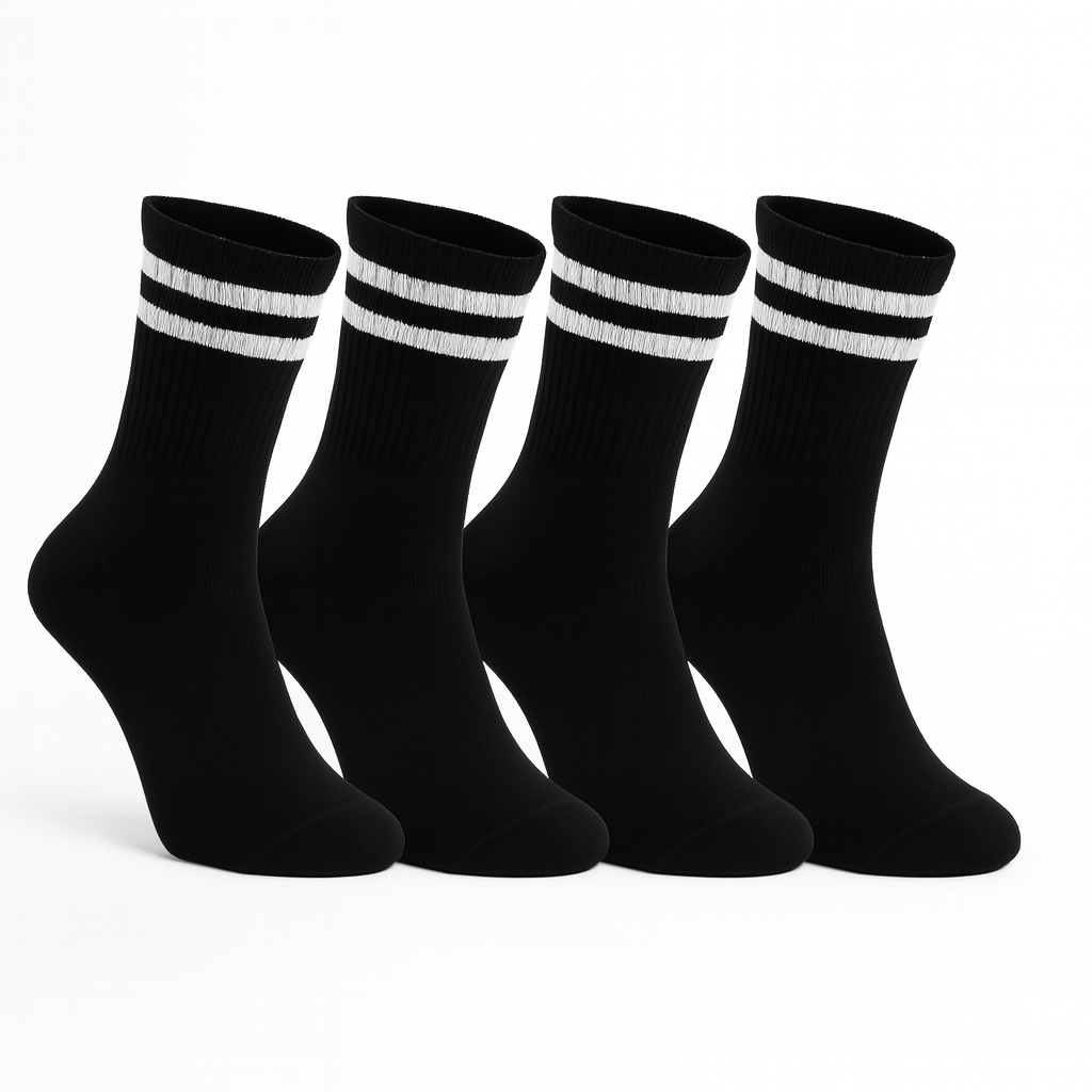 Siyah Spor Çizgili Çorap – 4’lü Paket