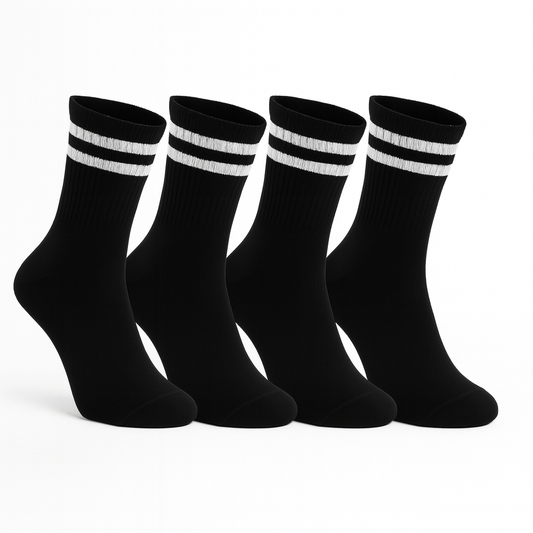 Siyah Spor Çizgili Çorap – 4’lü Paket